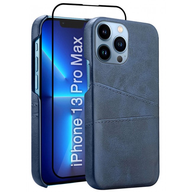 CATANES iPhone 13 Pro Max 2Packs Case Cover Leather with Card Holder for Men Women Phone Case with 3D Screen Protector - Blue