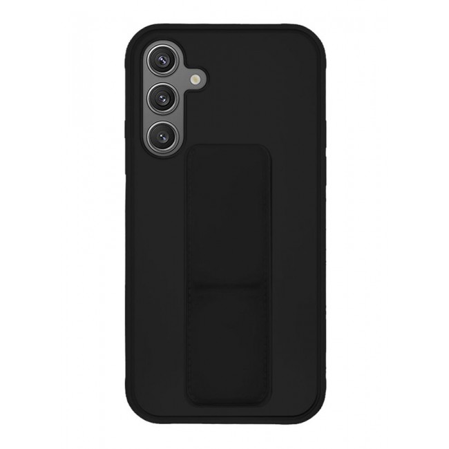 CATANES Samsung Galaxy S24 Case Magnetic Stand and Holder Premium Silicone Vertical and Horizontal Hand Strap Grip Multi Stand Car Mount Kickstand Case Finger Strap Cover Black