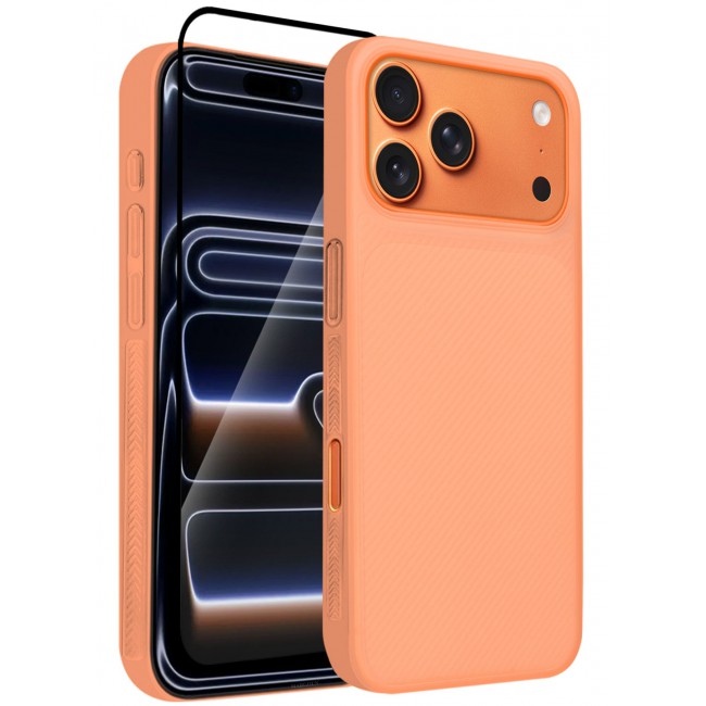 CATANES 2Packs Case Cover for iPhone 17 Pro, Air Skin Line Design Back Cover, Sturdy Durable Ultra-Thin Case, Drop Protection Cover Clear with 3D Screen Protector - Cosmic Orange