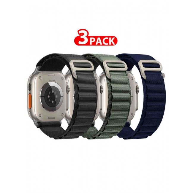 CATANES 3 Pack Alpine Loop Band For Apple Watch Band 49mm/45mm/44mm/42mm Nylon Woven Sport Strap Compatible with iWatch Series Ultra2/Ultra/8/7/SE/6/5/4/3/2/1 Adjustable with Metal G-Hook Strap