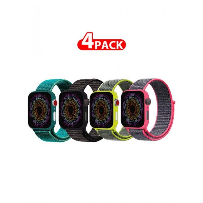 CATANES 4 Pack Apple Watch Band 38mm 40mm 41mm Sport Loop Nylon Band Quick Release Soft Fabric Nylon Adjustable Rugged Velcro Replacement Wristband Strap for Men Women Compatible with Series SE/7/6/5/4/3/2/1