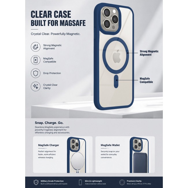 CATANES MagSafe Magnetic Clear Case for iPhone 15 Pro 6.1 inch – Shockproof Protective Cover with Bumper - Blue