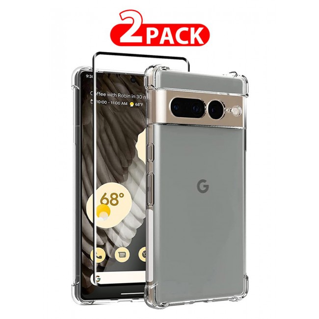 CATANES 2 Packs For Google Pixel 7 Pro TPU Case and Screen Protector Clear Transparent Shockproof Protective Phone Case Scratch Resistant Reinforced Corners Cover