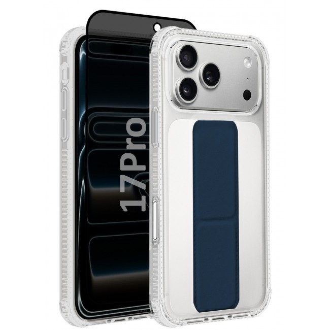 CATANES 2 Packs Finger Grip Clear Case Cover for iPhone 17 Pro- Kickstand Car Magnetic Holder Multi-function Protective Two-in-one Case with Privacy Screen Protector - Dark Blue