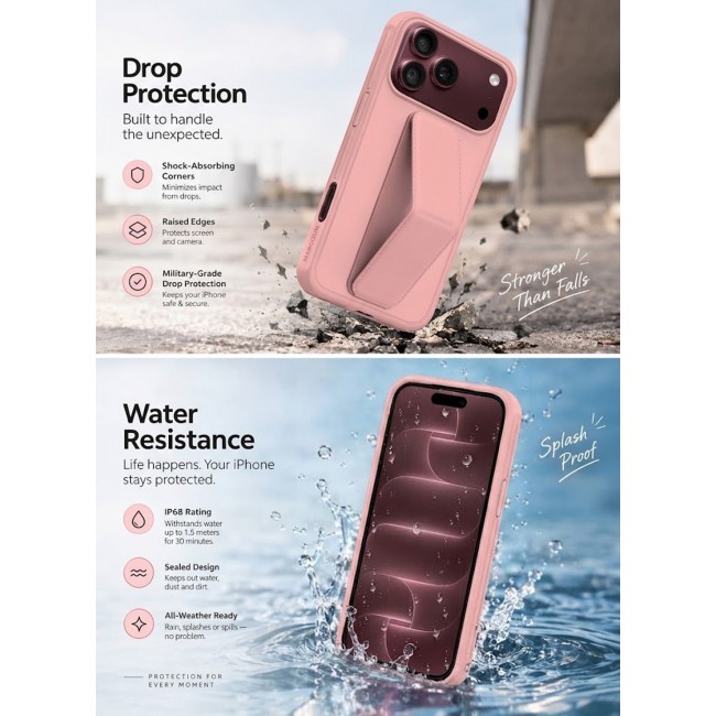 CATANES For iPhone 18 Pro Case Durable PU Leather Cover with Secure Finger Ring and Stand Support - Pink