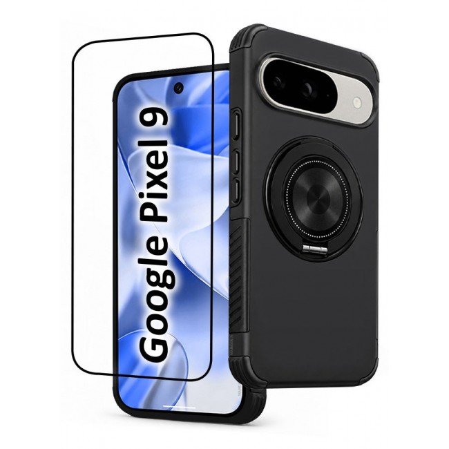 CATANES 2 Pack Magnetic Kickstand Rugged Armor Case for Google Pixel 9 - MagSafe Compatible Heavy Duty Cover - Black