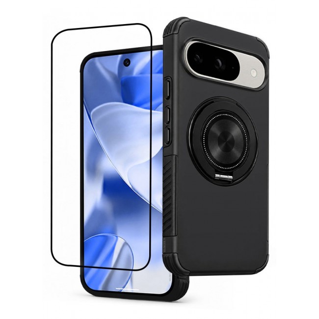 CATANES 2 Pack Magnetic Kickstand Rugged Armor Case for Google Pixel 9 - MagSafe Compatible Heavy Duty Cover - Black