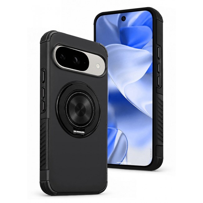 CATANES 2 Pack Magnetic Kickstand Rugged Armor Case for Google Pixel 9 - MagSafe Compatible Heavy Duty Cover - Black