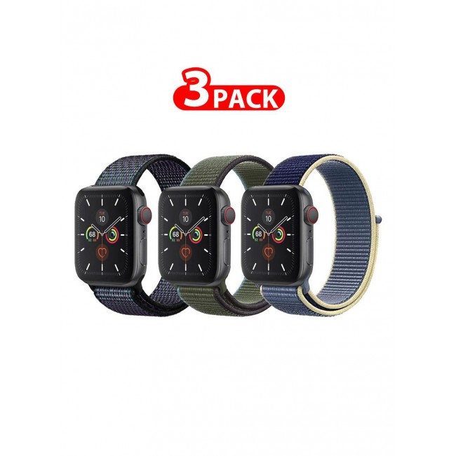 CATANES 3 Pack For Apple Watch 41mm 40mm 38mm Nylon Sport Loop Band Compatible With iWatch Series 7 SE 6 5 4 3 2 1 Men Women Braided Stretchy Nylon Loop Bands