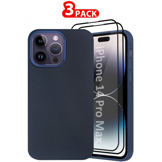 CATANES iPhone 14 Pro Max 3 Pack Vegan Leather Case, 1 Cover with 2 Screen Protectors, Slim Fit, Raised Edges for Camera and Screen Protection