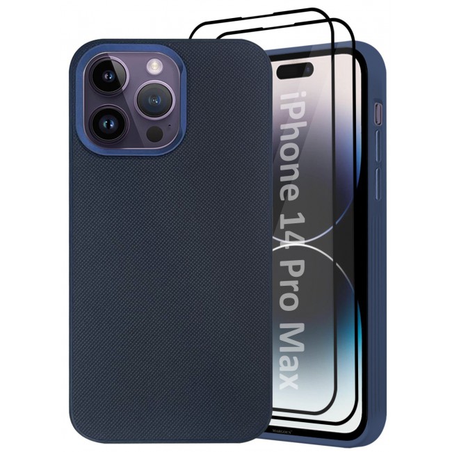 CATANES iPhone 14 Pro Max 3 Pack Vegan Leather Case, 1 Cover with 2 Screen Protectors, Slim Fit, Raised Edges for Camera and Screen Protection
