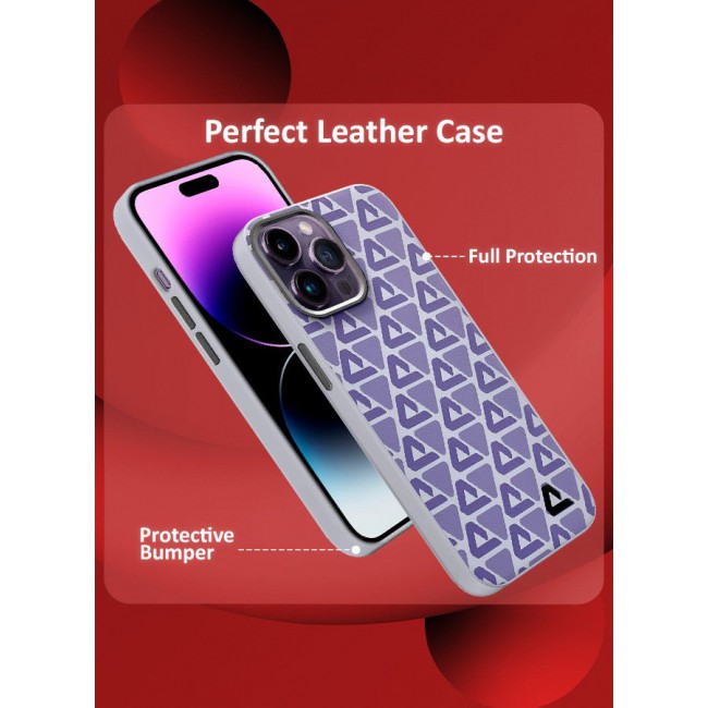 CATANES (for iPhone 14 Pro Max) 2 Pack Case and Screen Protector Leather Back Cover Triangle Pattern Shockproof Protective Phone Case Purple