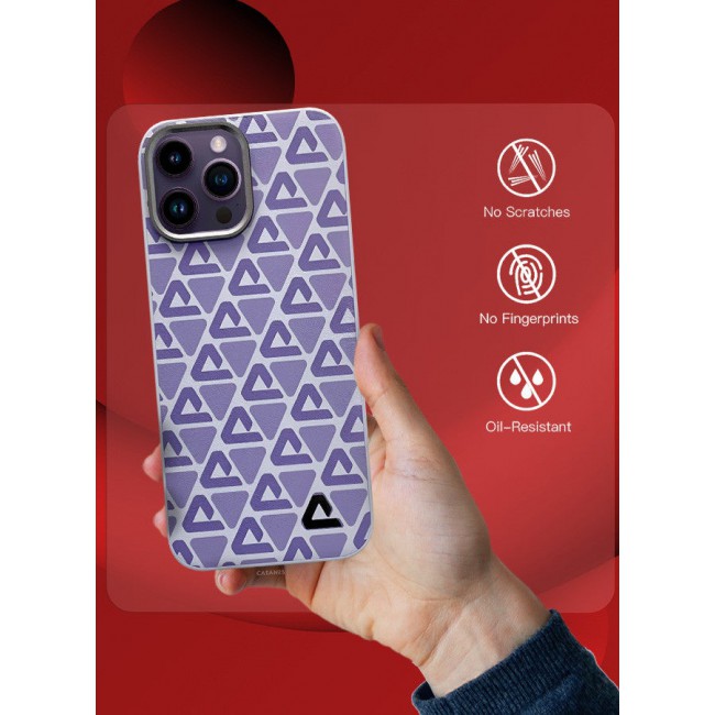 CATANES (for iPhone 14 Pro Max) 2 Pack Case and Screen Protector Leather Back Cover Triangle Pattern Shockproof Protective Phone Case Purple
