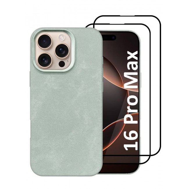 CATANES 3Packs iPhone 16 Pro Max Alcantara Case Cover Premium Quality Luxurious Soft Touch Protection with Metal Camera Frame with Two 3D Screen Protectors - Natural Titanium