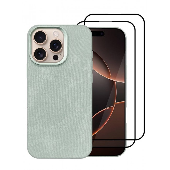 CATANES 3Packs iPhone 16 Pro Max Alcantara Case Cover Premium Quality Luxurious Soft Touch Protection with Metal Camera Frame with Two 3D Screen Protectors - Natural Titanium