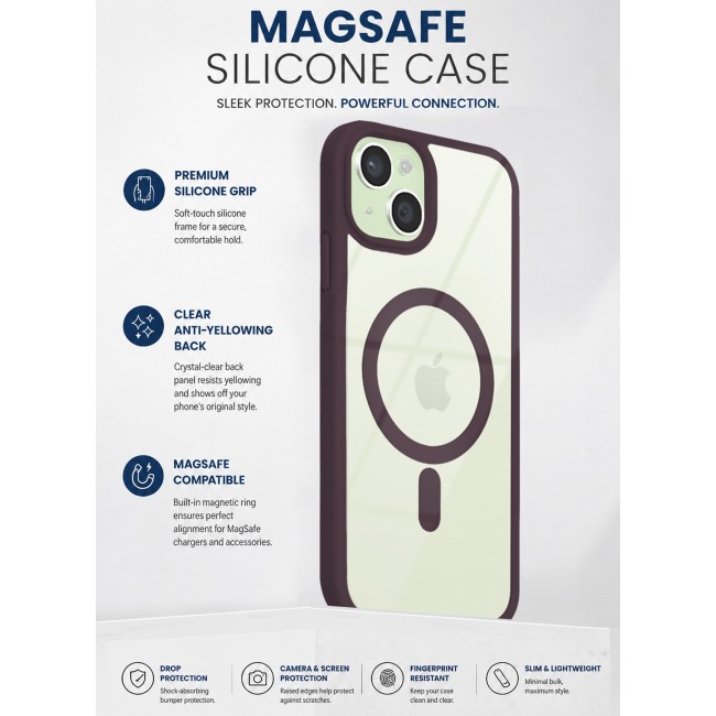 CATANES MagSafe Magnetic Clear Case for iPhone 15 Plus 6.7 inch – Shockproof Protective Cover with Bumper - Merlot