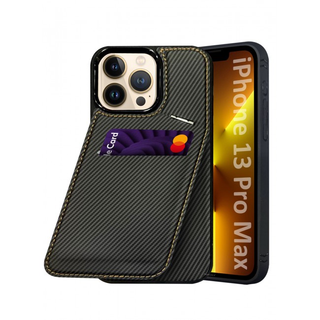 CATANES iPhone 13 Pro Max Case Cover Leather with Card Holder and Kickstand for Men Women Phone Case with Carbon Fiber Pattern