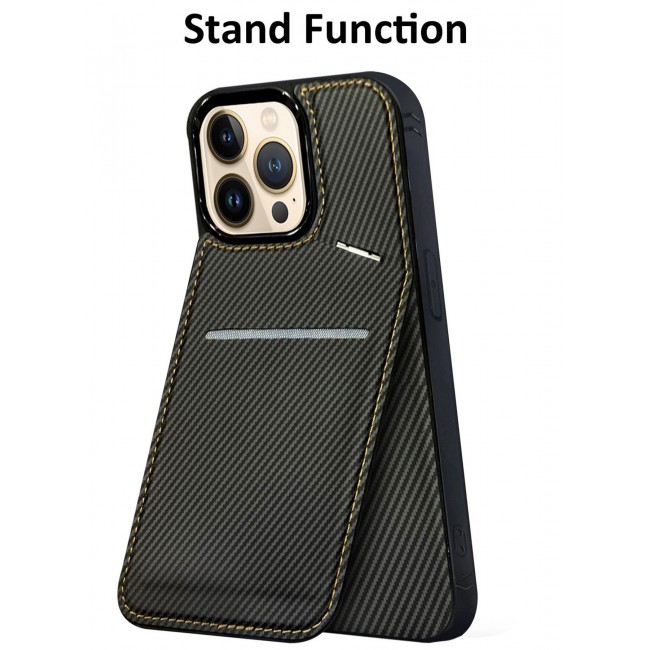 CATANES iPhone 13 Pro Max Case Cover Leather with Card Holder and Kickstand for Men Women Phone Case with Carbon Fiber Pattern