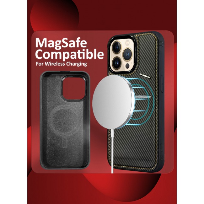 CATANES iPhone 13 Pro Max Case Cover Leather with Card Holder and Kickstand for Men Women Phone Case with Carbon Fiber Pattern