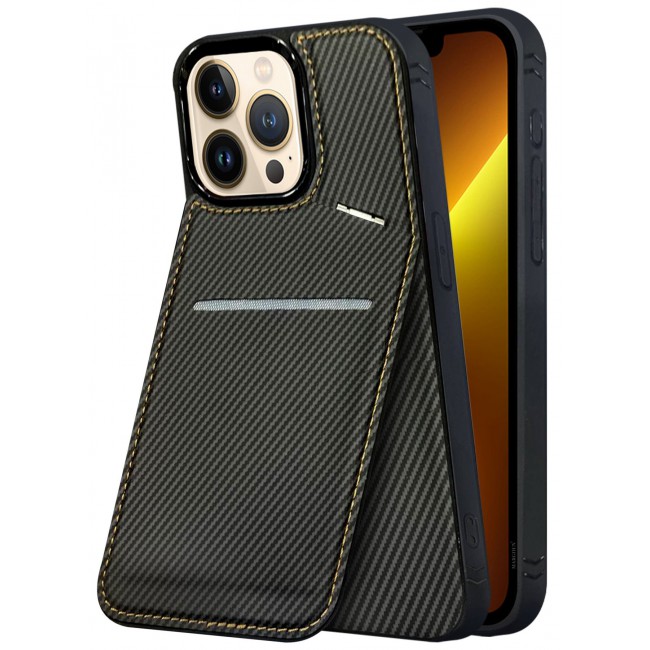 CATANES iPhone 13 Pro Max Case Cover Leather with Card Holder and Kickstand for Men Women Phone Case with Carbon Fiber Pattern