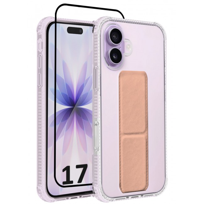 CATANES 2 Packs Finger Grip Clear Case Cover for iPhone 17- Kickstand Car Magnetic Holder Multi-function Protective Two-in-one Case with 3D Screen Protector - Pink