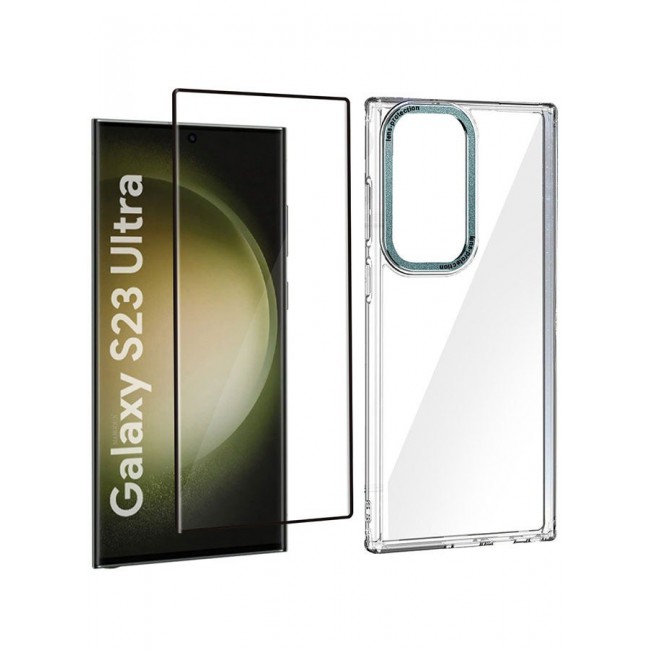 CATANES 2 Pack For Samsung Galaxy S23 Ultra Clear Case With Screen Protector Green Edge