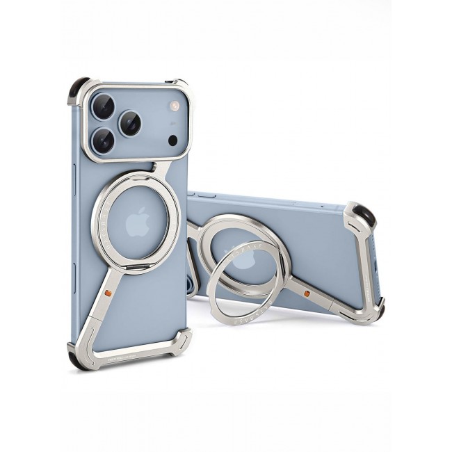 CATANES For iPhone 18 Pro Max Magnetic Case Z-Shape Premium Metal Armor with 360-Degree Rotating Ring Kickstand - Silver