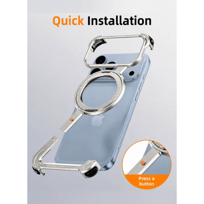 CATANES For iPhone 18 Pro Max Magnetic Case Z-Shape Premium Metal Armor with 360-Degree Rotating Ring Kickstand - Silver