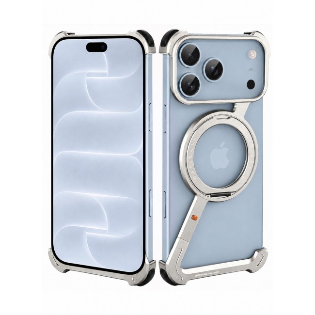 CATANES For iPhone 18 Pro Max Magnetic Case Z-Shape Premium Metal Armor with 360-Degree Rotating Ring Kickstand - Silver
