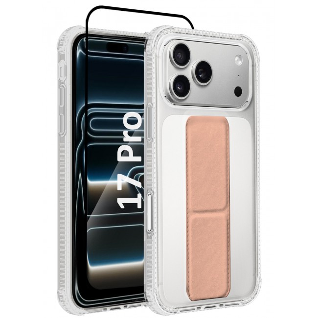 CATANES 2 Packs Finger Grip Clear Case Cover for iPhone 17 Pro- Kickstand Car Magnetic Holder Multi-function Protective Two-in-one Case with 3D Screen Protector - Pink