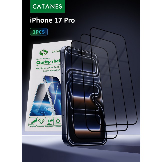CATANES 3 Packs Screen Protector for iPhone 17 Pro - 3D Full Coverage 9H Tempered Glass Bubble-Free Installation High Protection Scratch Resistant