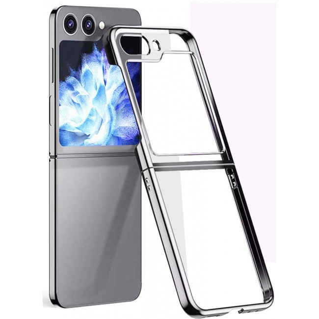 CATANES Samsung Galaxy Z Flip 5 Case Clear Electroplating Full Coverage Phone Case Silver