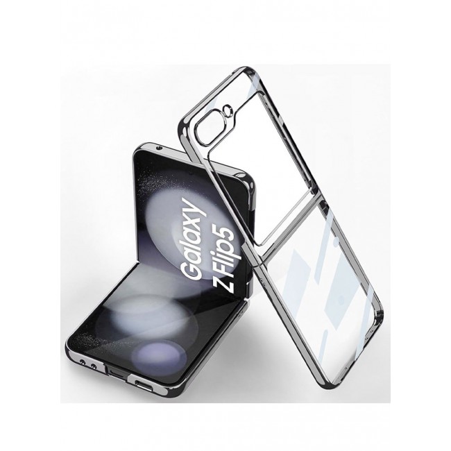 CATANES Samsung Galaxy Z Flip 5 Case Clear Electroplating Full Coverage Phone Case Silver