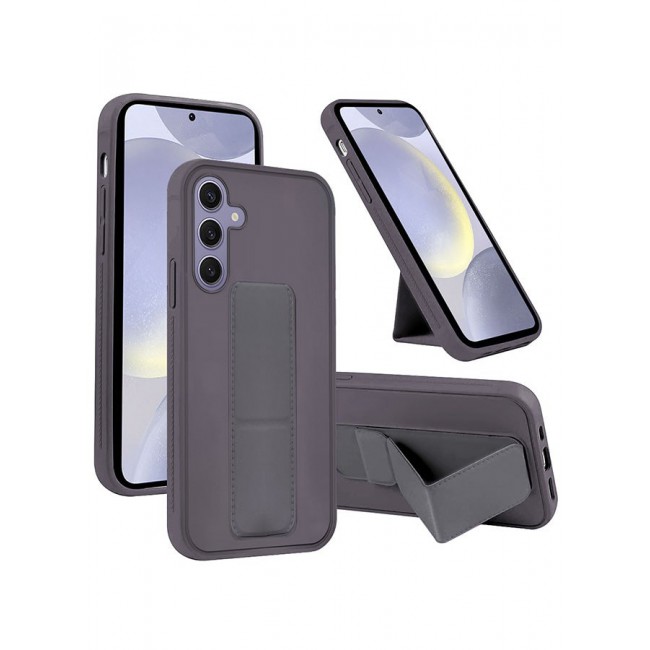 CATANES Samsung Galaxy S24 Plus Case Magnetic Stand and Holder Premium Silicone Vertical and Horizontal Hand Strap Grip Multi Stand Car Mount Kickstand Case Finger Strap Cover Dark Purple
