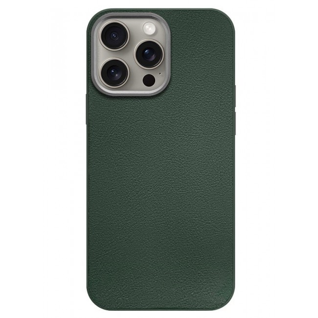 CATANES (for iPhone 15 Pro Max) Case Cover Leather Case with Lens Frame Shockproof Full Body Protective Cover Green
