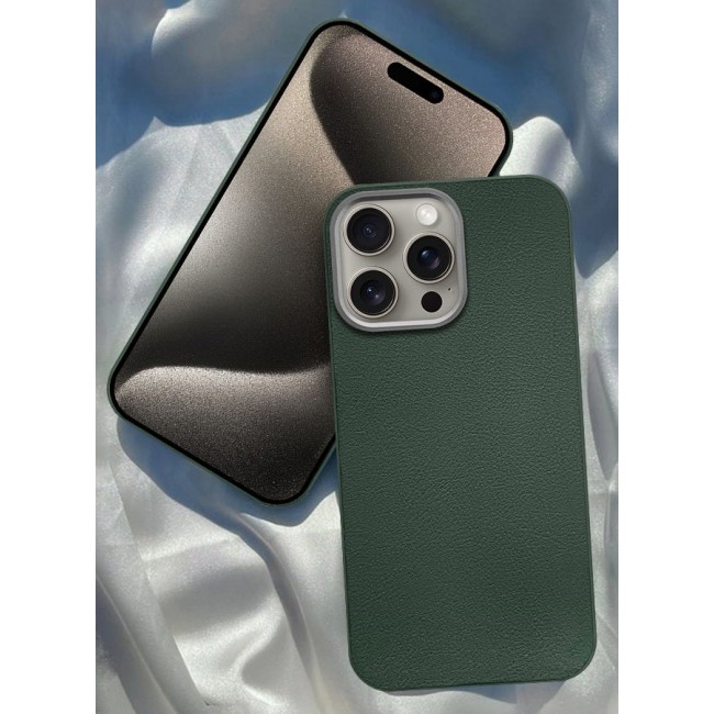 CATANES (for iPhone 15 Pro Max) Case Cover Leather Case with Lens Frame Shockproof Full Body Protective Cover Green