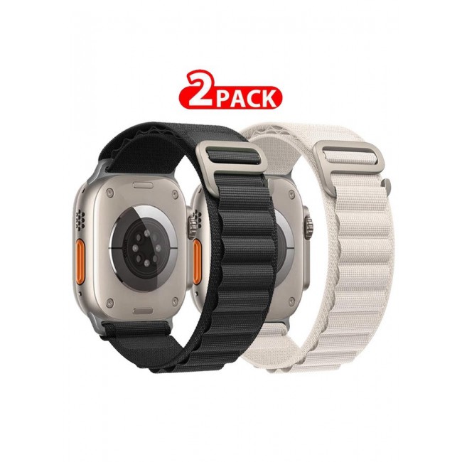 CATANES 2 Pack Alpine Loop Band For Apple Watch Band 49mm/45mm/44mm/42mm Nylon Woven Sport Strap Compatible with iWatch Series Ultra2/Ultra/8/7/SE/6/5/4/3/2/1 Adjustable Strap Black/White