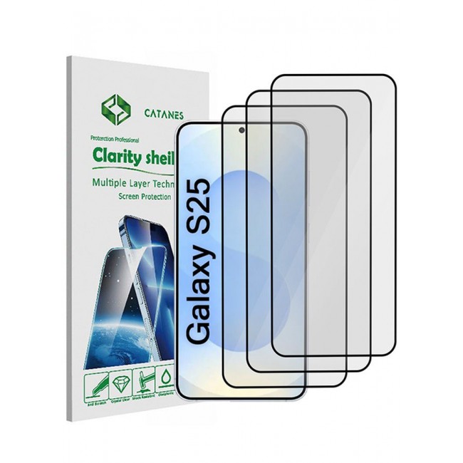 CATANES (for Galaxy S25) 3Packs Premium Screen Protector Full Coverage, Scratch-Resistant Anti Bubble - Side Black