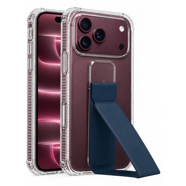 CATANES For iPhone 18 Pro Max Case Clear with Foldable Stand, Shockproof Protective Cover with Reinforced Corners, Transparent Bumper - Dark Blue