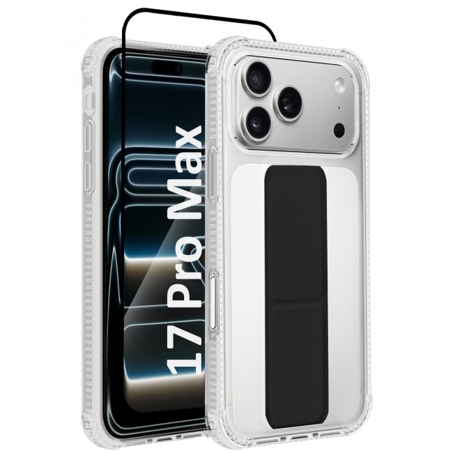 CATANES 2 Packs Finger Grip Clear Case Cover for iPhone 17 Pro Max - Kickstand Car Magnetic Holder Multi-function Protective Two-in-one Case with 3D Screen Protector - Black