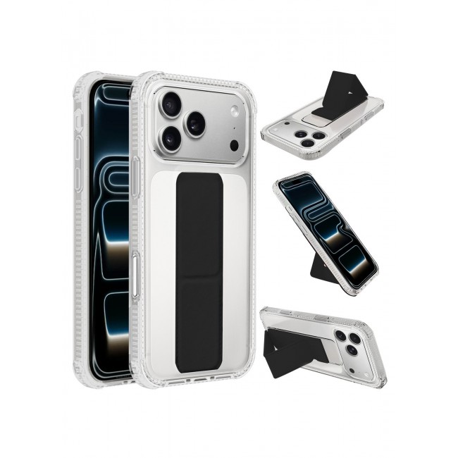 CATANES 2 Packs Finger Grip Clear Case Cover for iPhone 17 Pro Max - Kickstand Car Magnetic Holder Multi-function Protective Two-in-one Case with 3D Screen Protector - Black