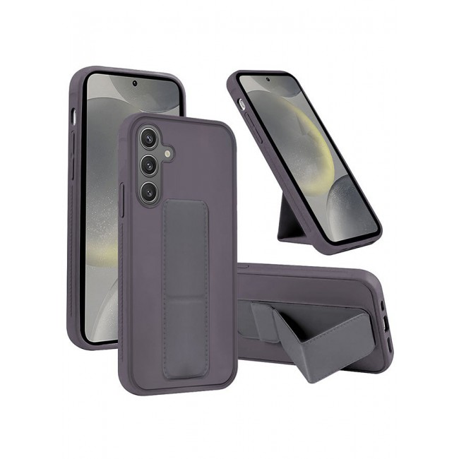 CATANES Samsung Galaxy S24 Case Magnetic Stand and Holder Premium Silicone Vertical and Horizontal Hand Strap Grip Multi Stand Car Mount Kickstand Case Finger Strap Cover Dark Purple