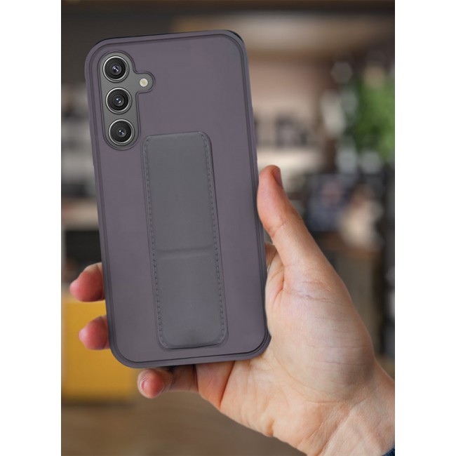 CATANES Samsung Galaxy S24 Case Magnetic Stand and Holder Premium Silicone Vertical and Horizontal Hand Strap Grip Multi Stand Car Mount Kickstand Case Finger Strap Cover Dark Purple