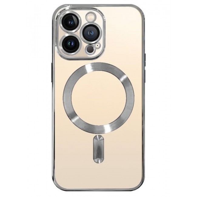 CATANES 2Pack for iPhone 14 Pro Magsafe Case and Screen Protector Clear Electroplating Frame Wireless Charging Cover with Tempered Glass Silver/Clear