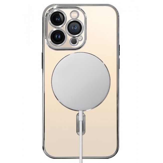 CATANES 2Pack for iPhone 14 Pro Magsafe Case and Screen Protector Clear Electroplating Frame Wireless Charging Cover with Tempered Glass Silver/Clear