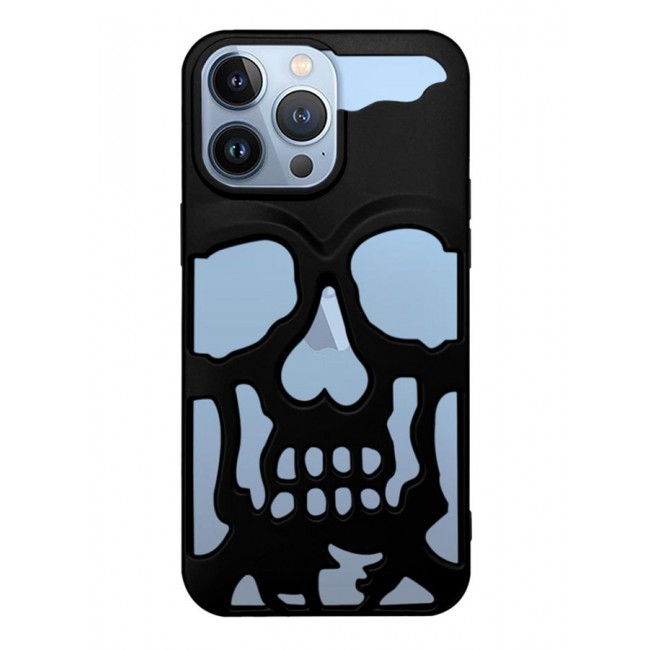 CATANES iPhone 13 Pro Max Case 3D Hollow Skull Breathable Phone Case Luxury Plating Colorful Matte Shockproof Cover Ultra Thin Full Surround Anti-Fall Case Black
