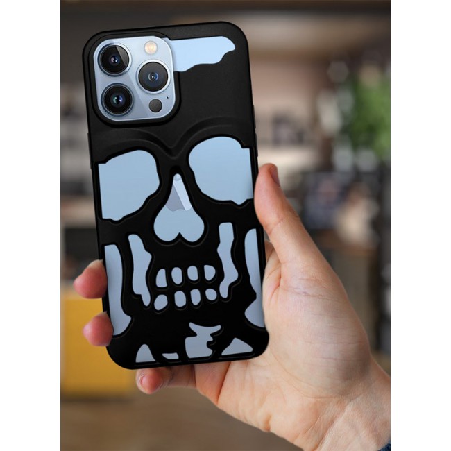 CATANES iPhone 13 Pro Max Case 3D Hollow Skull Breathable Phone Case Luxury Plating Colorful Matte Shockproof Cover Ultra Thin Full Surround Anti-Fall Case Black