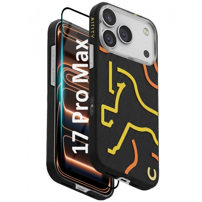 AIRITY Horse Style Bamboo Fiber Protective Case for iPhone 17/18 Pro Max Ultra Durable, Lightweight & Premium Design with Screen Protector Black Yellow