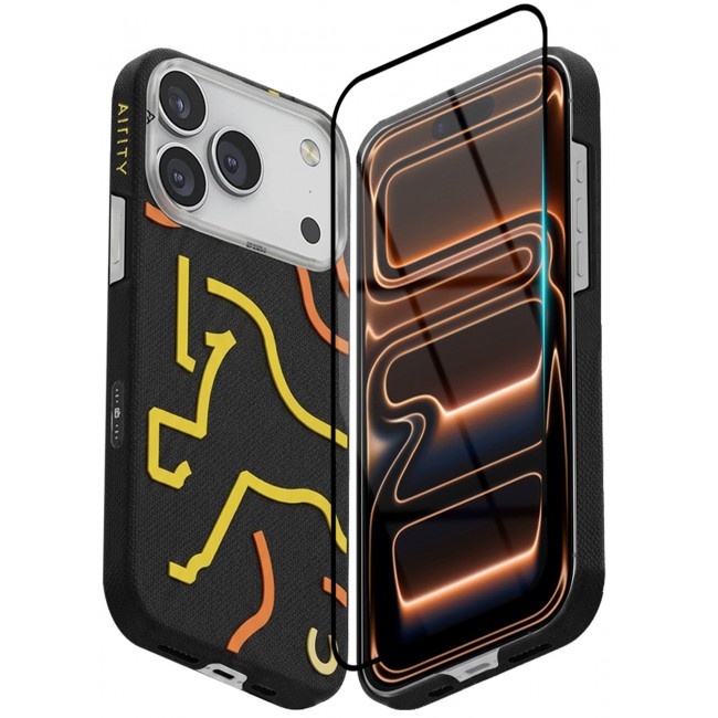 AIRITY Horse Style Bamboo Fiber Protective Case for iPhone 17/18 Pro Max Ultra Durable, Lightweight & Premium Design with Screen Protector Black Yellow