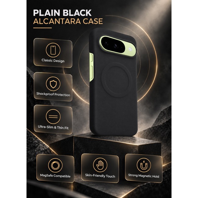 CATANES Premium Alcantara Case for Google Pixel 10 Magnetic Shockproof Slim Cover - Black